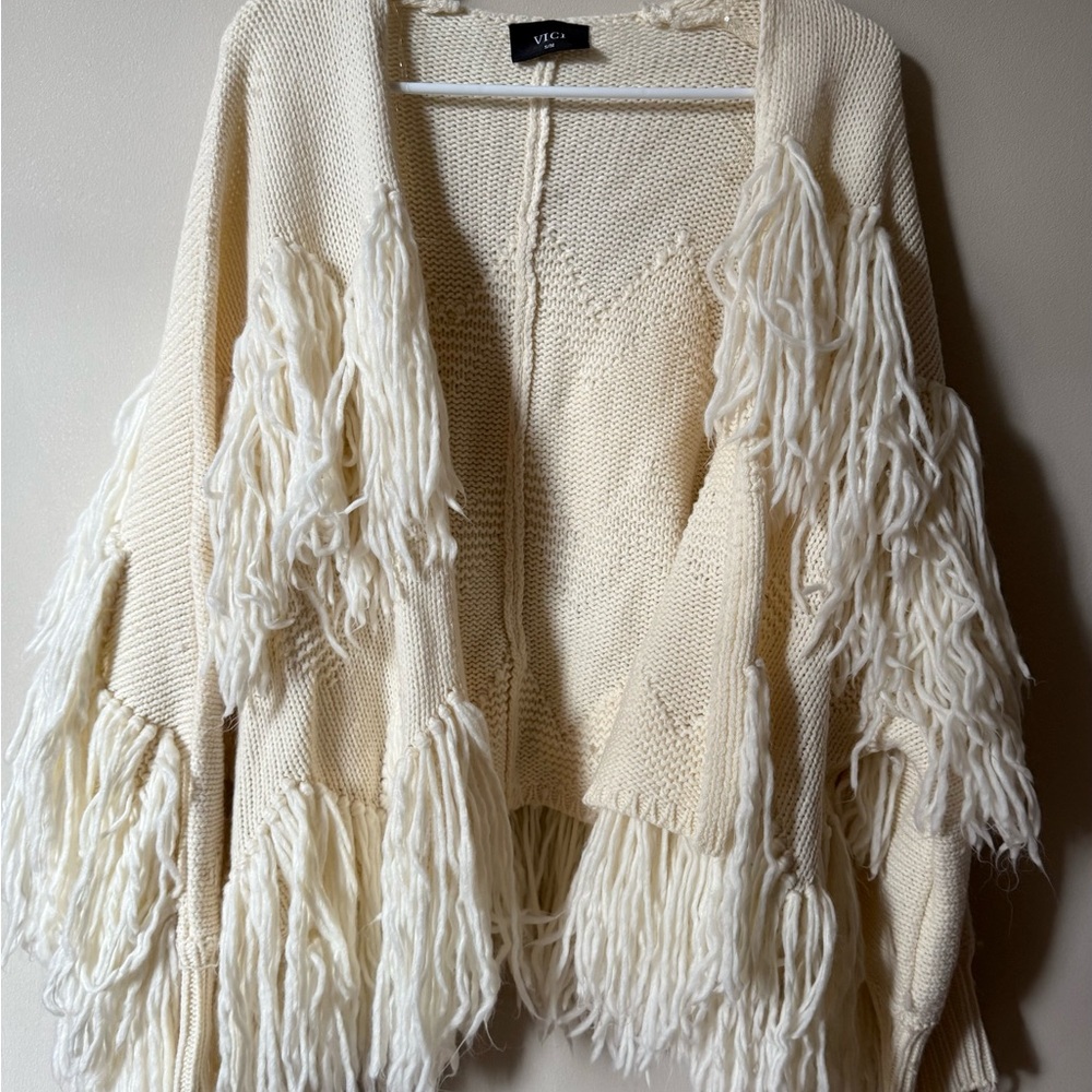 Vici Cream Fringe Cardigan